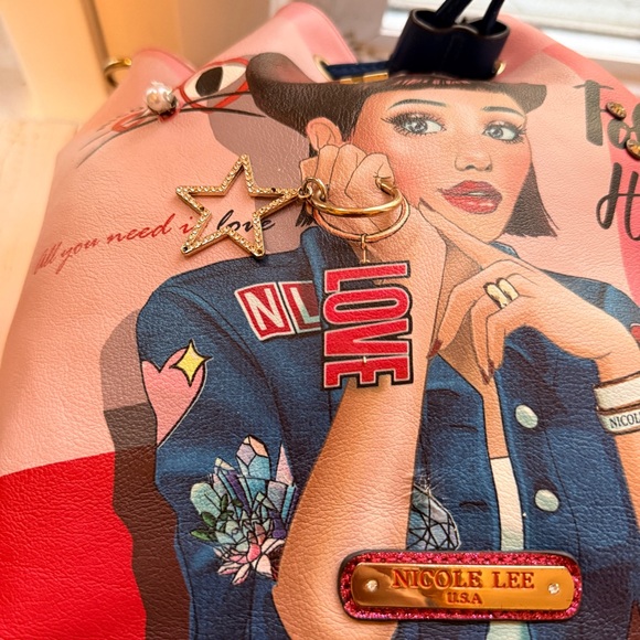 Nicole Lee | Multicolor Artistic Crossbody Bucket Bag with 3-D Embellishments - Picture 4 of 10